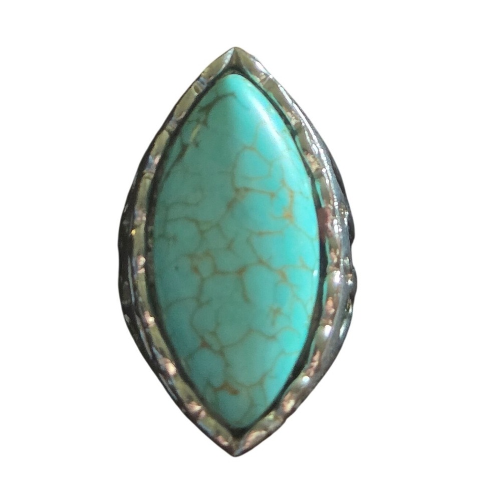 Boho Marquise Turquoise Silver Tone‎ Ring Statement Jewelry Size 8